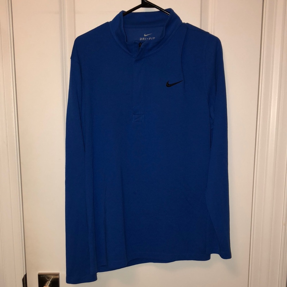 Nike Dri-FIT Men’s Long-Sleeve Quarter Zip Blue Performance Shirt - Size Large